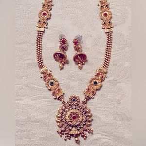 Bollywood Style Indian Gold Plated Kundan Necklace Earrings Haram Jewelry Set